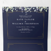 Lila olievlek Blauwe Monogram Foto bruiloft Drieluik Uitnodiging (Binnenzijde eerst)