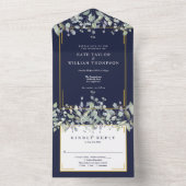 Lila olievlek Blue Monogram Weddenschap All In One Uitnodiging (Binnen)