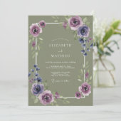 Lila Olijf Ranunculus Eucalyptus Bruiloft Kaart (Staand voorkant)