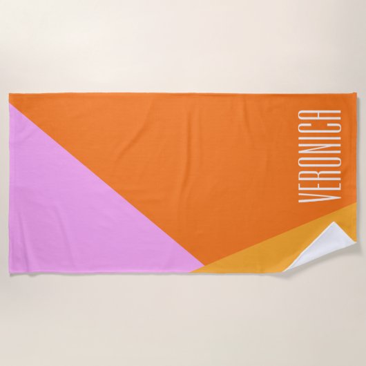 Lila Oranje en gele Geometrische kunst Gepersonali Strandlaken (Voorkant)