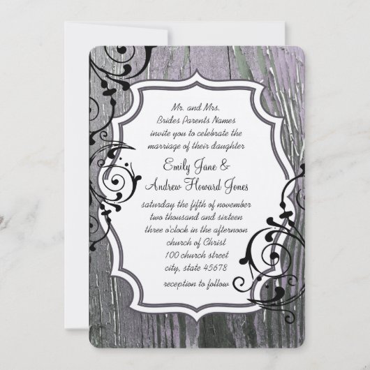  Lila ouwe Barn Wood Swirl Wedding Kaart (Voorkant)