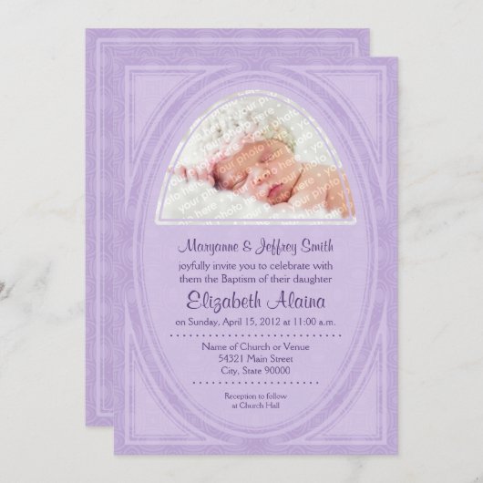 Lila Ovalen Baptisme Uitnodiging (Voorkant / Achterkant)
