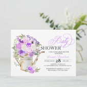 Lila Paars Baby shower van de bloemen Kaart (Staand voorkant)