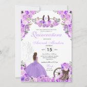 Lila Paars Charra Floral Boots Quinceañera Kaart (Voorkant)