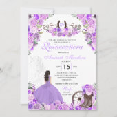 Lila Paars Charra Floral Boots Quinceañera Kaart (Voorkant)
