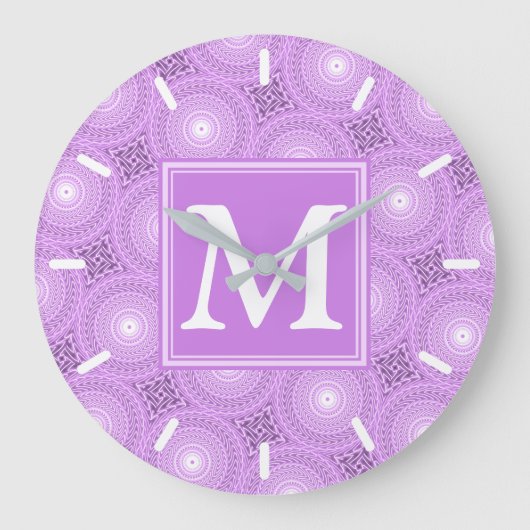 Lila paars de cirkelspatroon van het monogram grote klok (Voorkant)