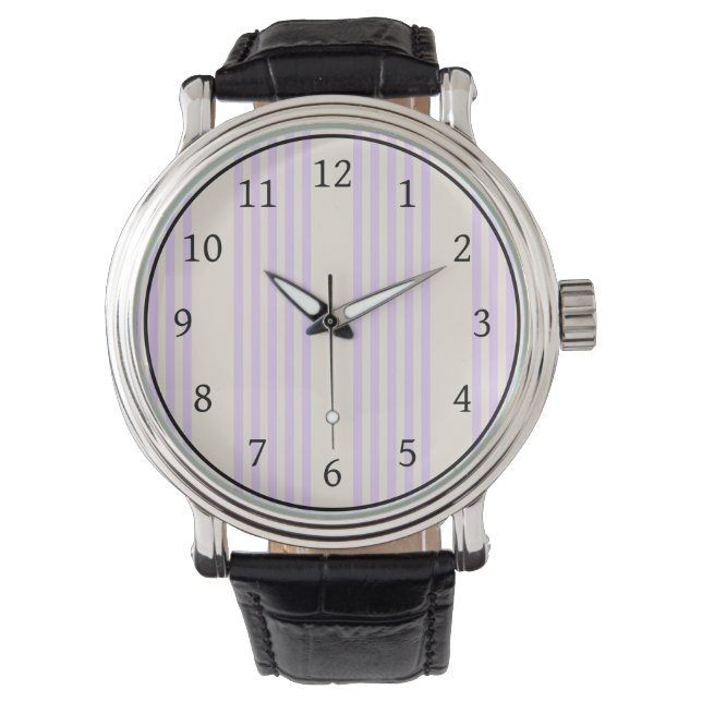 Lila paars- en beige vijf strepenpatroon horloge (Voorkant)