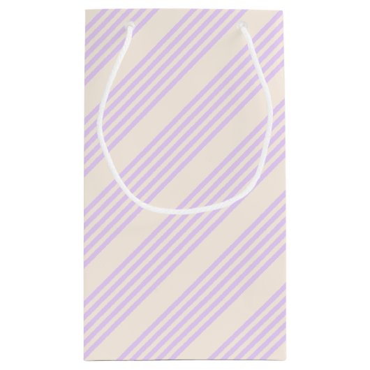 Lila paars- en beige vijf strepenpatroon klein cadeauzakje (Achterkant)