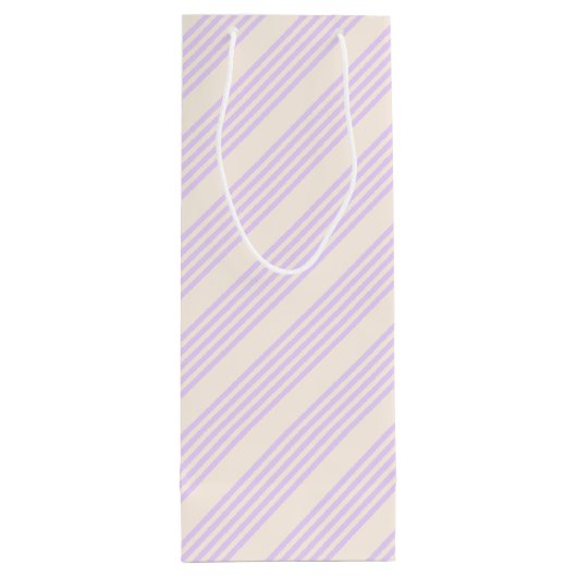 Lila paars- en beige vijf strepenpatroon wijn cadeautas (Achterkant)
