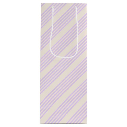 Lila paars- en beige vijf strepenpatroon wijn cadeautas (Voorkant)