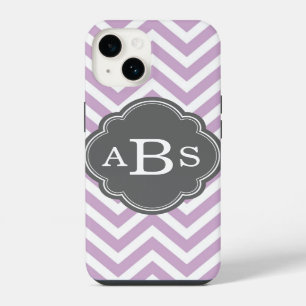 Lila Paars en Grijs Chevron Eigen Naamletter iPhone 14 Hoesje
