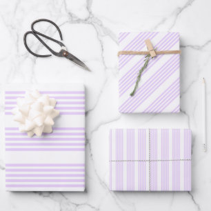 Lila paars en wit vijf strepen patroon inpakpapier vel