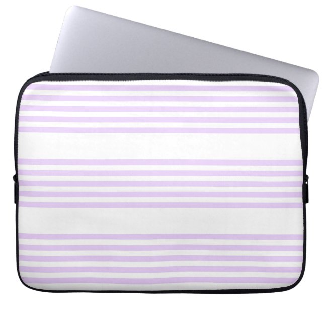 Lila paars en wit vijf strepen patroon laptop sleeve (Voorkant)
