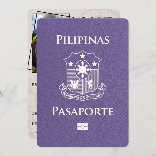 Lila Paars Filipijnen Paspoort Save The Date (Voorkant / Achterkant)