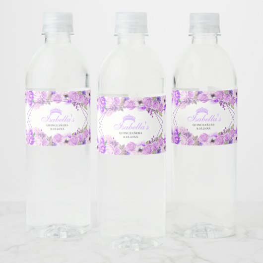 Lila Paars flesje Quinceanera Water Flaconetiket Waterfles Etiket (Flessen)