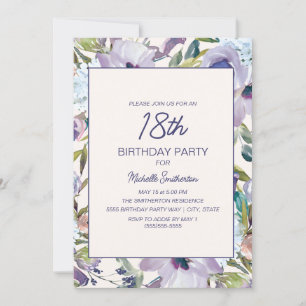 Lila Paars Floral Greenery 18th Birthday Kaart