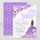 Lila Paars Floral Masquerade Sweet 16 Uitnodiging (Voorkant / Achterkant)