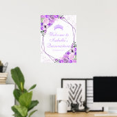 Lila Paars Floral Quinceanera Welkomstteken Poster (Thuiskantoor)