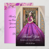 Lila Paars Floral Specialized Quinceanera Bedankkaart (Voorkant / Achterkant)