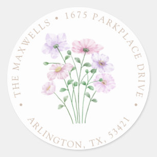 Lila Paars Floral Wildflower Return-adres Ronde Sticker