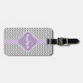 Lila Paars Gray Chevron Pattern en Monogram Bagagelabel (Voorkant horizontaal)