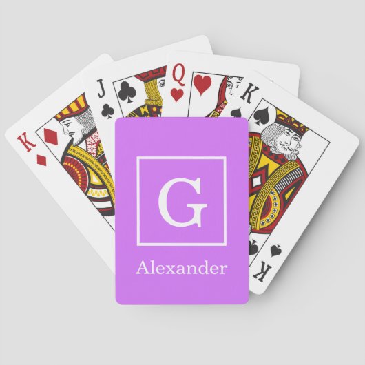 Lila Paars Initiaal monogram wit omhuld Pokerkaarten (Achterkant)