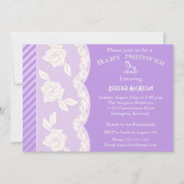 Lila Paars, Ivory Floral Lace Baby shower Invite Kaart