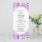 Lila Paars menu Floral Quinceanera Kaart (Staand voorkant)