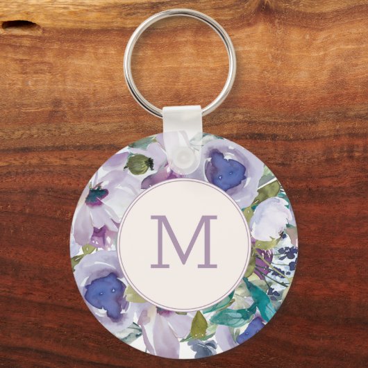 Lila Paars-mosterdblauw-Waterverf Sleutelhanger (Voorkant)