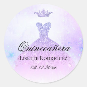 Lila Paars Quinceanera - Gepersonaliseerd Ronde Sticker