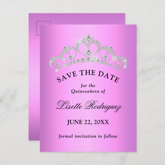 Lila Paars Quinceanera sparen de datum Briefkaart (Voorkant / Achterkant)