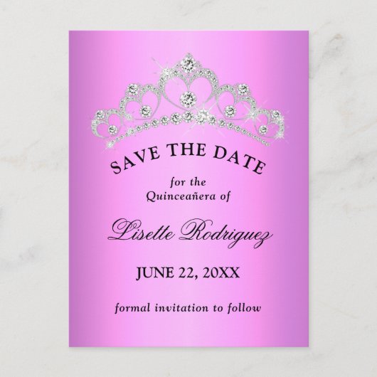 Lila Paars Quinceanera sparen de datum Briefkaart (Voorkant)