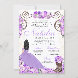 Lila Paars Ranchero Princess Dress Quinceanera Kaart
