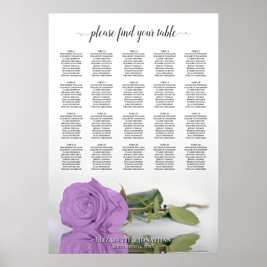 Lila Paars Roos 20 Tafel-weddenschappen Poster (Voorkant)