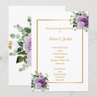LILA PAARS ROOS EUCALYPTUS WHITE WEDING KAART