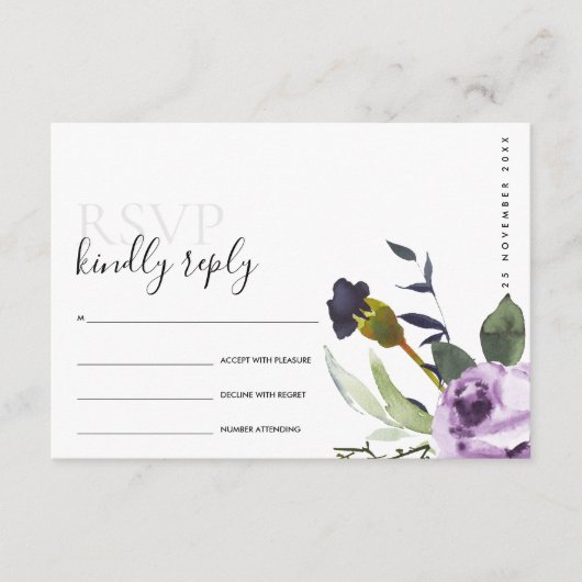 LILA PAARS ROOS VREDE BUNCH WEDDING RSVP INFORMATIEKAARTJE (Voorkant)