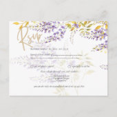 Lila Paars Wisteria Gold Wedding RSVP Briefkaart (Voorkant)