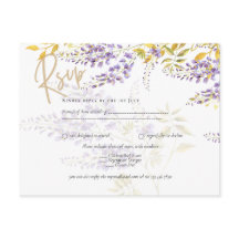 Lila Paars Wisteria Gold Wedding RSVP Briefkaart
