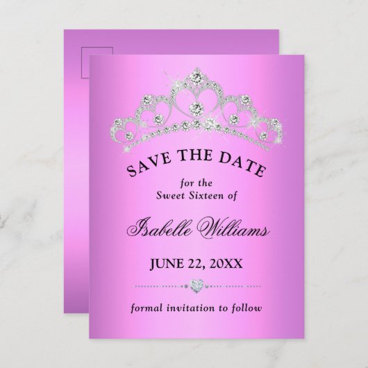 Lila Paars zoet 16 Bewaar de datum Briefkaart (Voorkant / Achterkant)