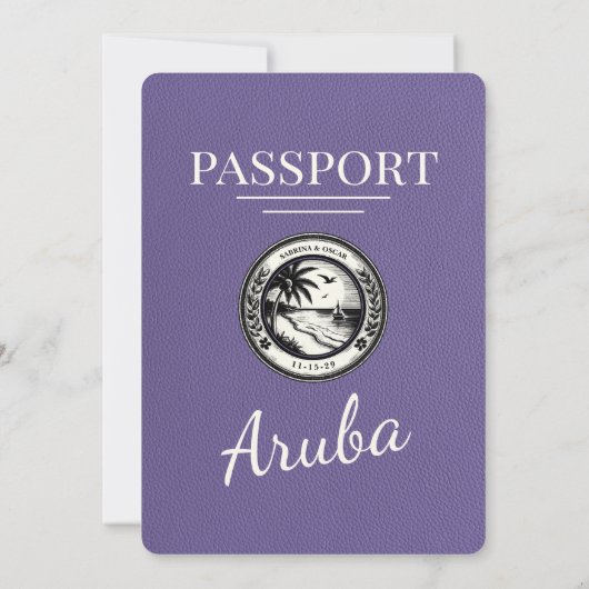 Lila Paarse Aruba Paspoort bruiloft uitnodiging (Achterkant)