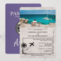 Lila Paarse Aruba Paspoort bruiloft uitnodiging
