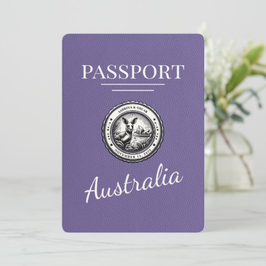 Lila Paarse Australië Paspoort Bewaar de datum Save The Date (Staand voorkant)