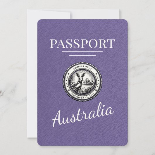 Lila Paarse Australië Paspoort Bewaar de datum Save The Date (Voorkant)