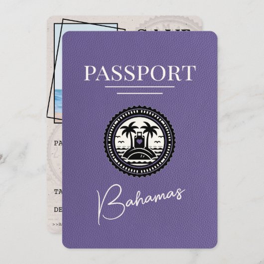Lila Paarse Bahamas Paspoort Bewaar de datum Save The Date (Voorkant / Achterkant)