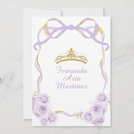 Lila Paarse Bloemboog Gouden Lint Mis Quince Kaart (Achterkant)