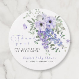 Lila paarse bloemen baby shower Dank u label