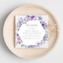 Lila paarse bloemen baby shower uitnodiging  