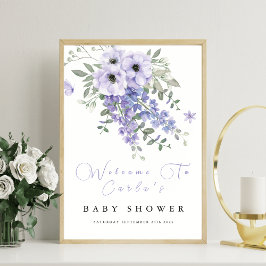 Lila paarse Bloemen baby shower Welkomstbord Poster
