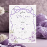 Lila Paarse Bloemen Boog Lint Zilver Mis Quince Kaart<br><div class="desc">EDITABLE Lila Paarse Bloemen Boog Ribbon Silver Mis Quince Invitation Elegant Quinceañera Lila Paarse Bloemen Princess Silver Crown Invitation Mis Quince 15 Anos,  16e Verjaardagsfeest</div>