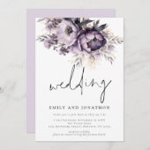 Lila Paarse Bloemen Informeel Script Bruiloft Kaart (Voorkant / Achterkant)